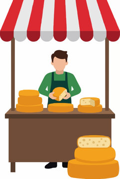 Shopkeeper Stocking Cheese Wheels at Roadside Farm Stand Hand Traced Vector Icon Illustration - professional high resolution commercial stock photography with clean detailed commercial stock imagery