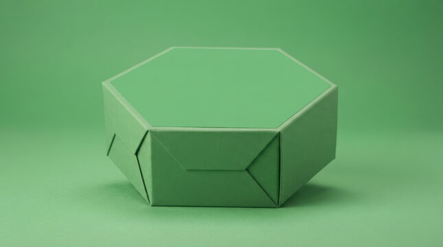 Minimalist green hexagonal gift box design with matte finish and sharp edges for premium product packaging or creative storage.