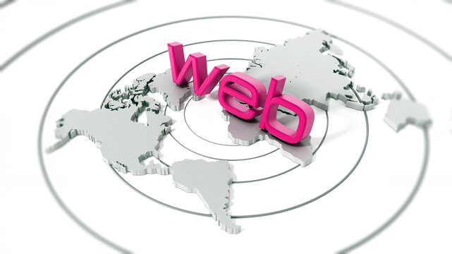 Red web word on Earth map. 3D illustration