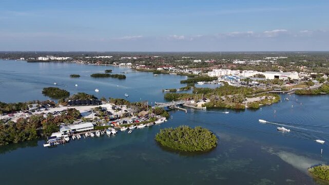 Boats in the intracoastal waterway at Blackburn Point near Casey Key in Sarasota, Florida. 
