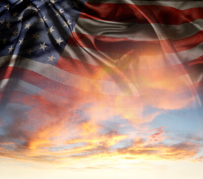 American flag in sunny sky