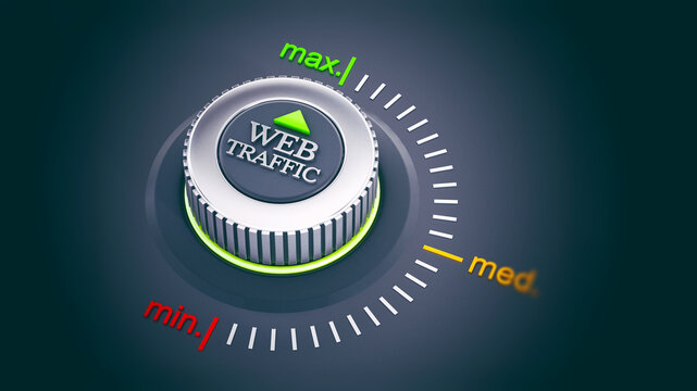 Web traffic button pointing maximum. 3D illustration