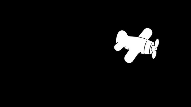 Creative 2D animation depicting a stylized old sport airplane soaring in the sky. Clean graphic motion style with transparent background for video production and branding.