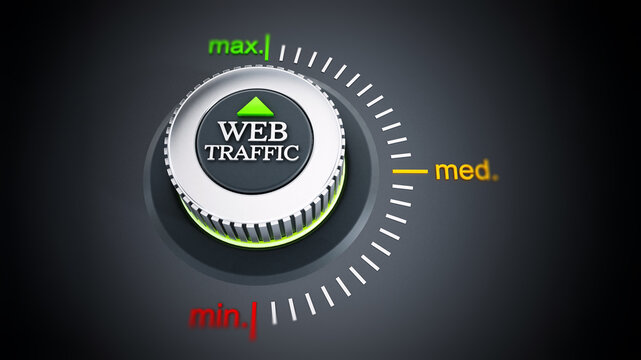 Web traffic button pointing maximum. 3D illustration