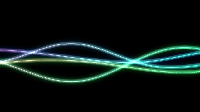Abstract Glowing Fluid Neon Light Waves Flowing Motion Dark Backdrop