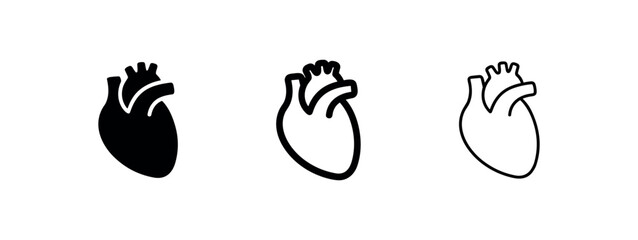 Anatomical heart icon set. Human organ, cardiology, and health symbols in solid, bold, and outline styles. © liubomir118809