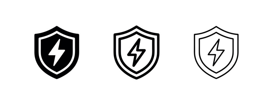 Shield Protection with Lightning Bolt Icon Set