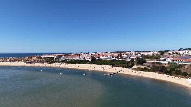 Scenic aerial view of vila nova de milfontes beach in portugal