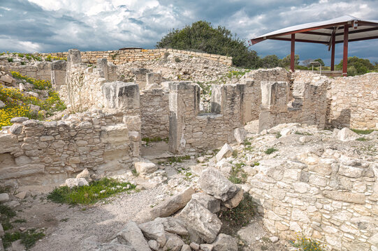 Kourion archaeological site showing ruins of ancient Roman house. Cyprus