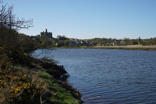 Warkworth Castle and River Coquet on the Northumberland Coast, England, UK