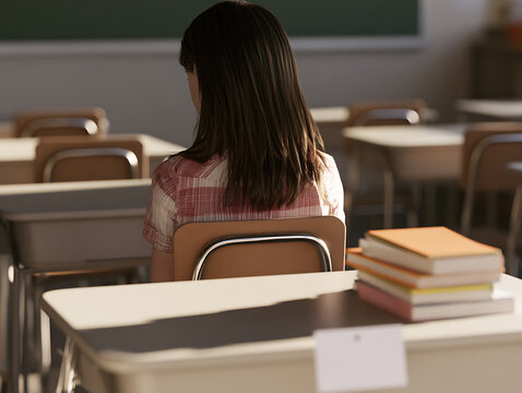 Student feeling stress in classroom while facing academic pressure and school burnout