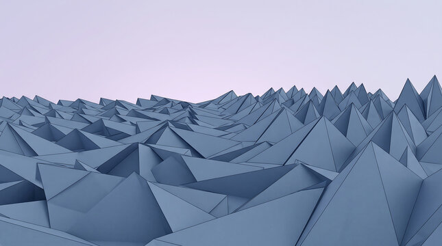 Abstract geometric landscape with a blue monochromatic low poly polygonal mesh structure