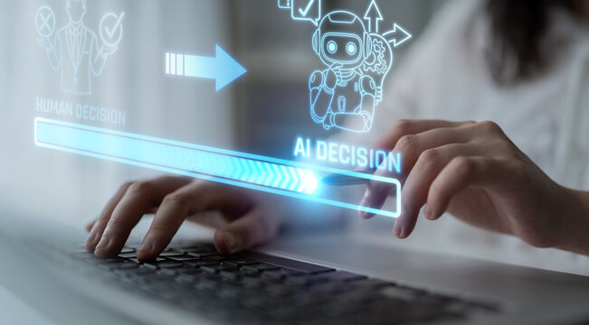 Human and Artificial Intelligence Decision-Making Process with Technology Interface and Data Analysis Representation in Modern Workspace. Liminal.