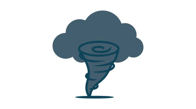 Storm Cloud with Tornado Funnel Vector Illustration, Bold Flat Colors in Slate Blue and Teal, Weather Icon Design, Natural Disaster Graphic, Cartoon Cyclone Tornado Art Element