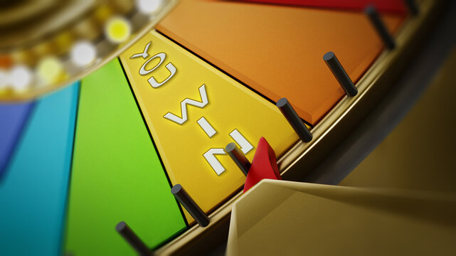 Prize wheel with you win text. 3D illustration