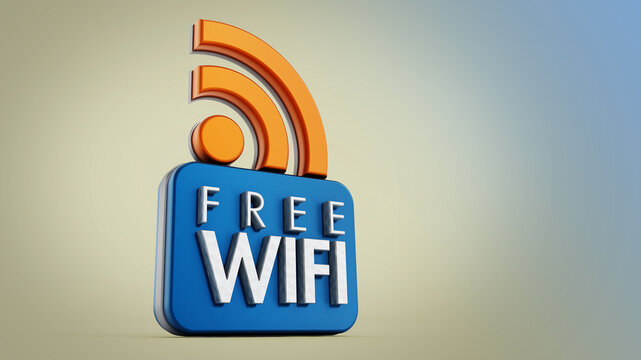Free WiFi icon isolated on green background. 3D illustration