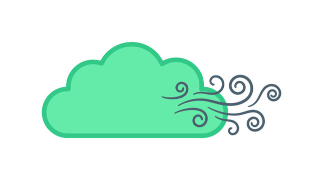 Windy Cloud Shape with Curved Swirl Lines, Mint Green and Slate Gray Vector Illustration, Weather Element, Bold Flat Design Icon with Flowing Air Currents - professional