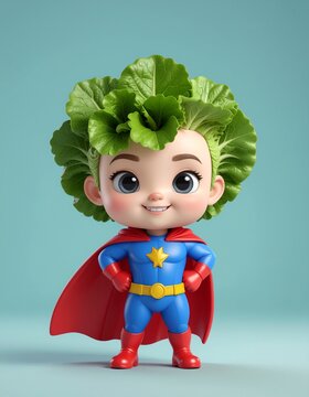 Cute 3D Lettuce Character in Adorable Chibi Style &ndash; Kawaii Vegetable Food Mascot