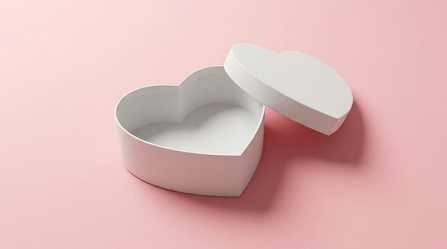 Empty white heart shaped box on pink background
