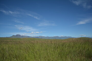 Obraz premium Vast wilderness panorama of Giant's Castle and the Drakensberg escarpment from the World's View hiking trail