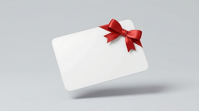 Gift card with red ribbon on white background