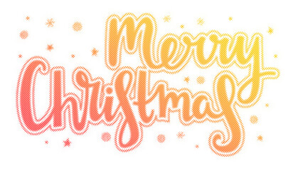 Merry Christmas festive handlettered text with orange and yellow halftone pattern transparent background © AbstractZone