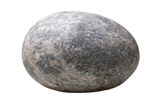 Smooth grey granite river stone isolated on transparent background