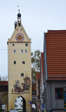 Westertor Gate Tower with Clock Face and Fresco in Memmingen