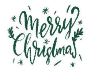 Merry Christmas green textured handlettering typography design with snowflakes on isolated background transparent background © AbstractZone