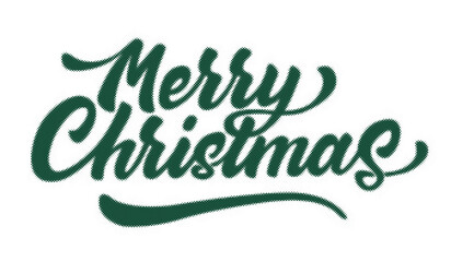 Merry Christmas handlettered festive holiday text in dark green retro halftone style transparent background © AbstractZone