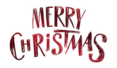 Merry Christmas holiday lettering typography design with red halftone pattern effect transparent background © AbstractZone