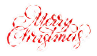 Merry Christmas typography design with red halftone dot texture pattern transparent background © AbstractZone