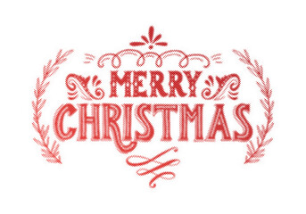 Merry Christmas typography design with red halftone texture and decorative vintage floral ornaments isolated on white background transparent background © AbstractZone