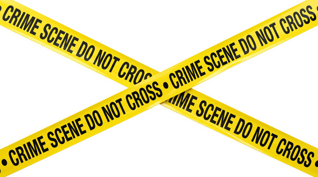 Yellow crime scene do not cross tape in X shape with bold black text on white background