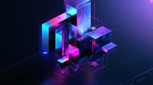 Neon-lit abstract typography with geometric letterforms and monospaced layout