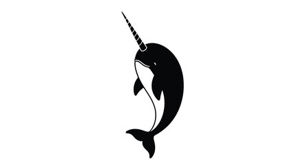 Narwhal silhouette against a white background whale © RASHIDA