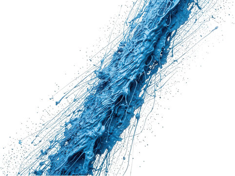 Thick blue paint splash with long dripping strands isolated on transparent background for high impact visuals