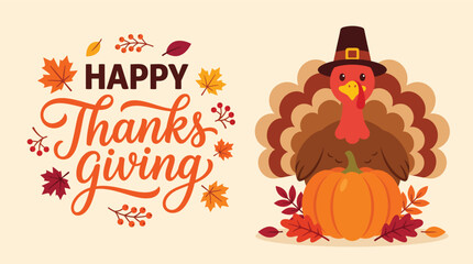 Fototapeta premium Celebrate the autumn harvest with a beautiful thanksgiving background featuring a festive turkey and fall foliage