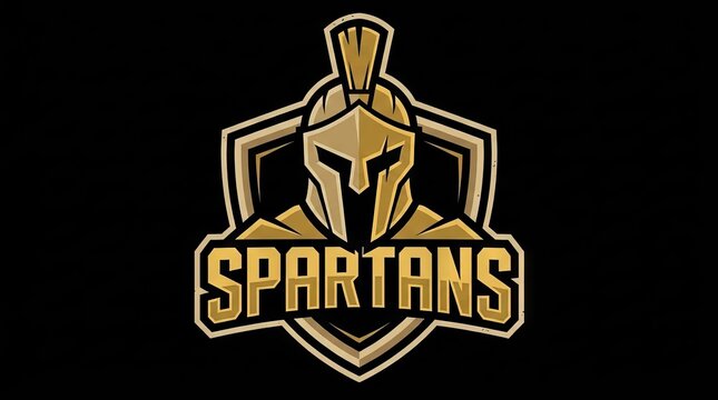 Gold Spartan helmet sports mascot logo on black.