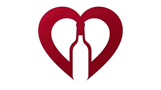 Wine bottle heart negative space logo.