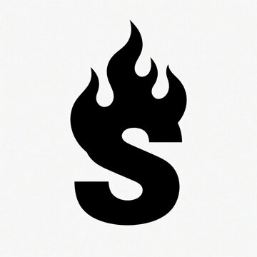 Black letter S shape with abstract flames on white backdrop. Stylized font element suggests heat energy or brand identity. Modern graphic design for logos.
