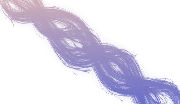 Abstract flowing purple hairlike strands with a soft gradient effect, creating a dynamic and elegant wavy pattern isolated on transparent background