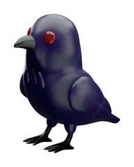 Obraz premium Black bird raven, crow 3D plastic cartoon style vector icon, Halloween spooky symbol, volume pigeon fowl character