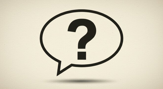 Question mark symbol in speech bubble on beige background  
