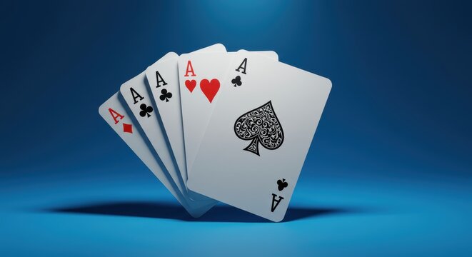 Playing cards displaying four aces on blue background