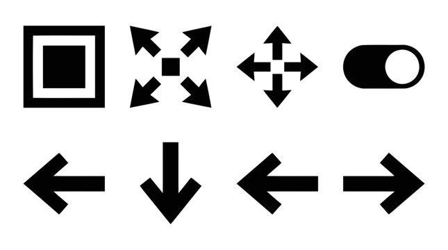 Vector illustration of collection of interface navigation icons including arrows and toggle switch on a transparent background