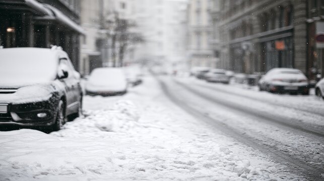 Black vehicle blanketed in snow, winter scene