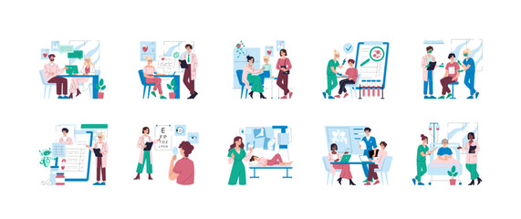 Fototapeta premium Medical checkup scenes showing patients during clinic visits