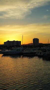 spectacular sunset in the marina of Bizerte, Tunisia