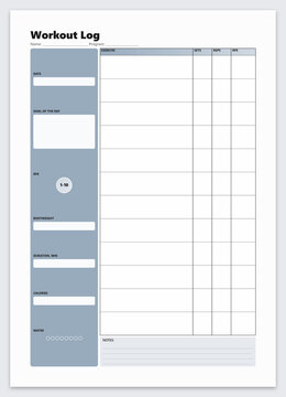 Workout log template for tracking fitness progress and exercises  